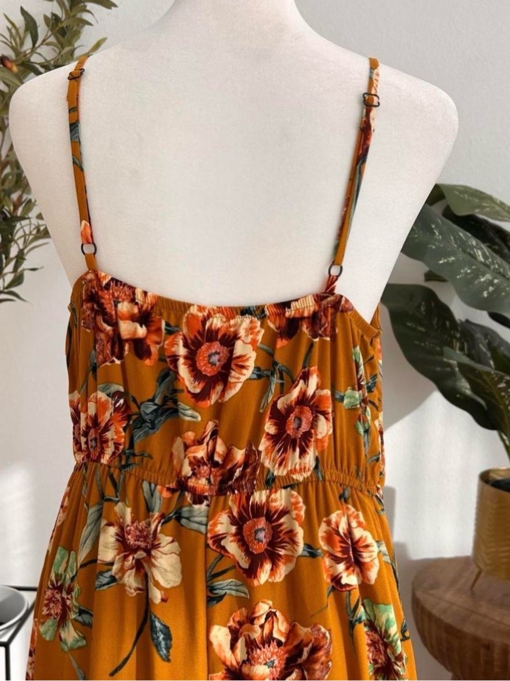 Xhilaration Mustard Floral Spaghetti-Strap Maxi Dress - Picture 5 of 6